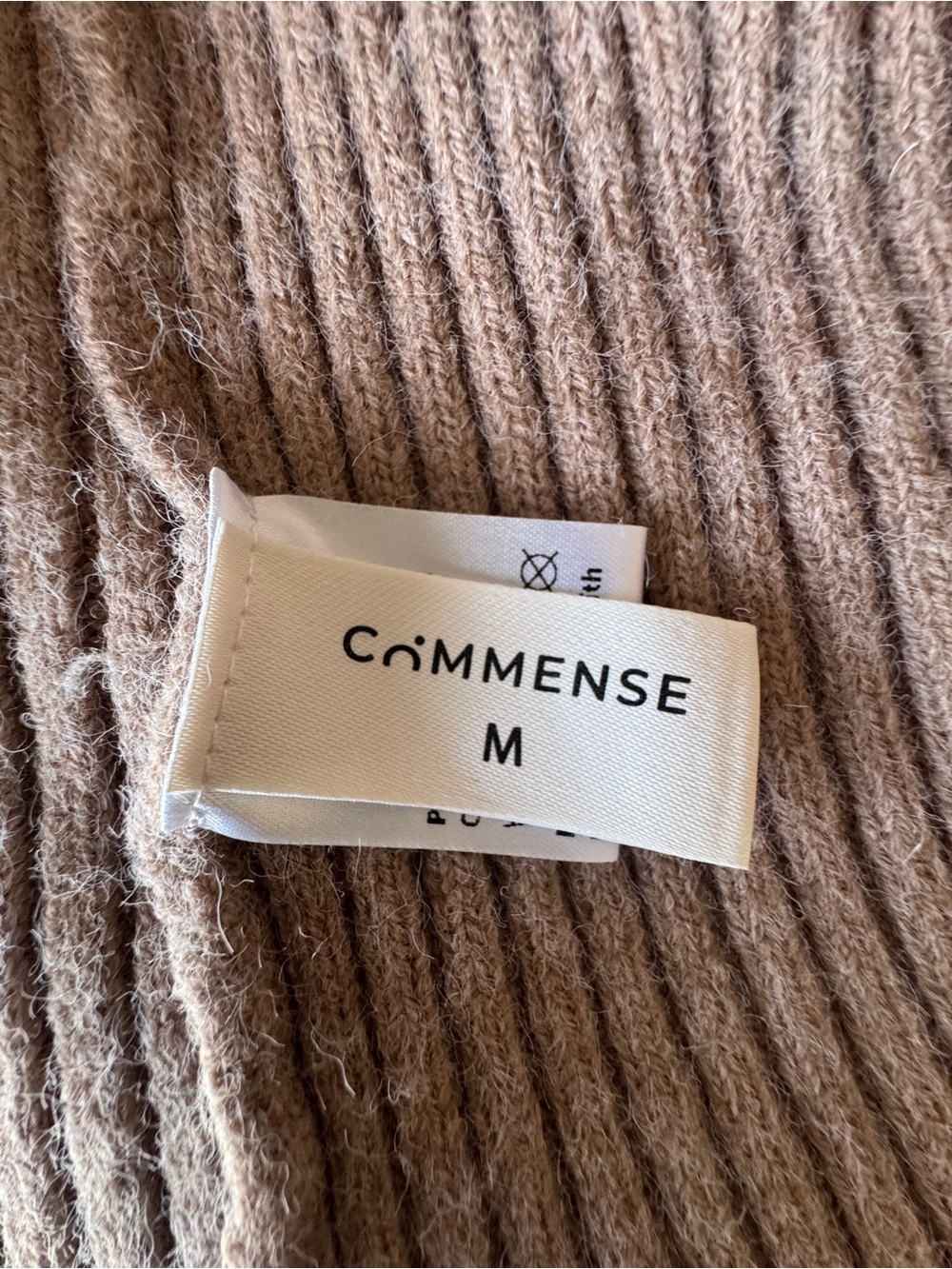 COMMENSE Button Down Split Cardigan Light Brown Ribbed Knit Gold Button Medium - Picture 10 of 12